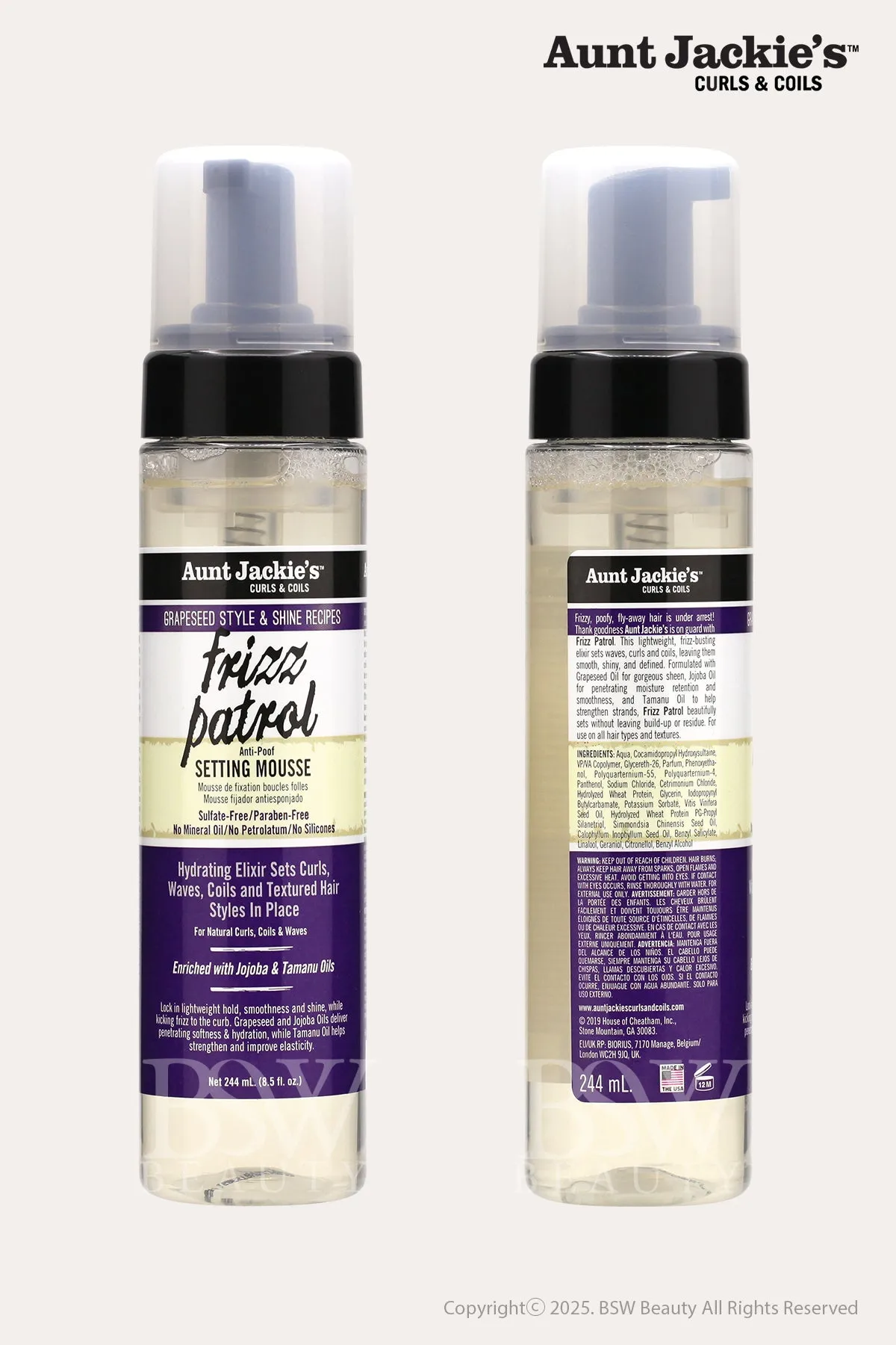 AUNT JACKIE'S GRAPESEED STYLE & SHINE RECIPES FRIZZ PATROL SETTING MOUSSE 8oz