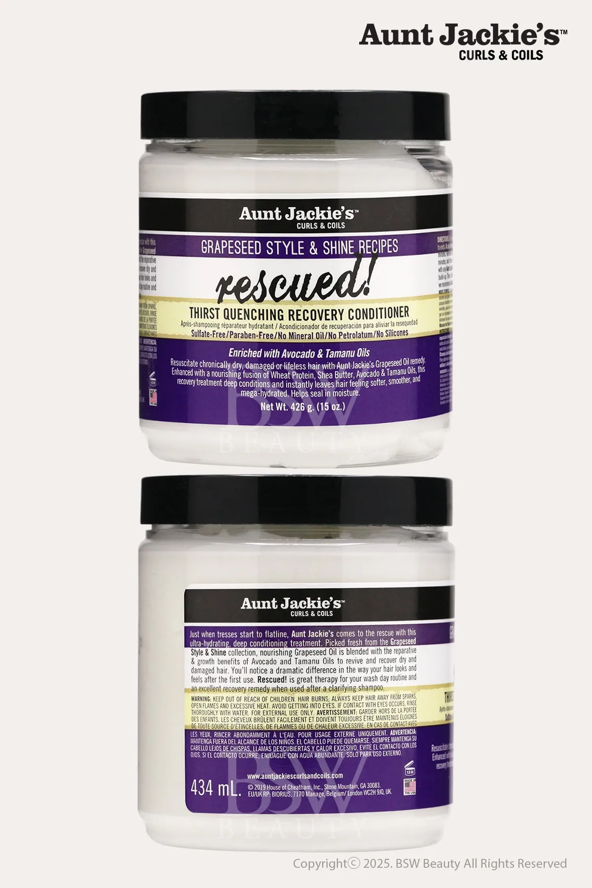 AUNT JACKIE'S GRAPESEED STYLE & SHINE RECIPES RESCUED THIRST QUENCHING RECOVERY CONDITIONER 15oz