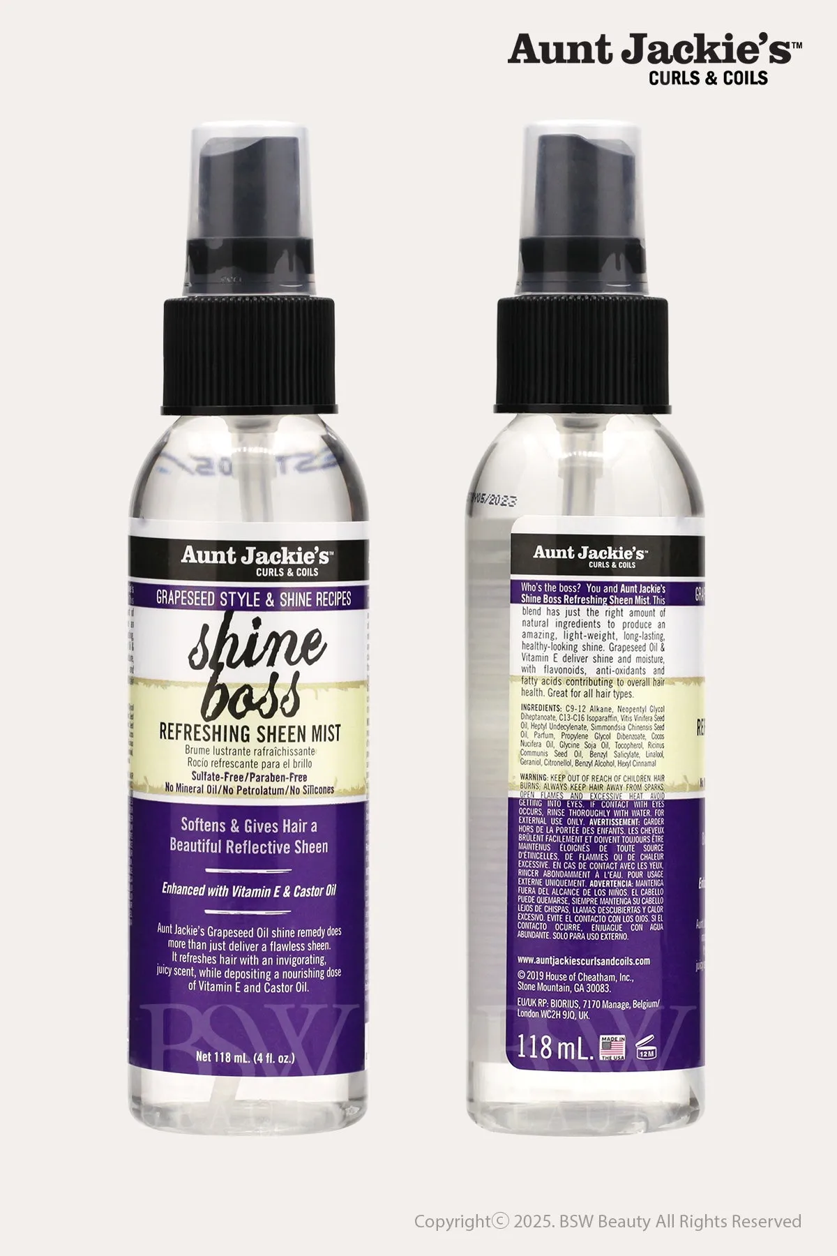 AUNT JACKIE'S GRAPESEED STYLE & SHINE RECIPES SHINE BOSS REFRESHING SHEEN MIST 4oz