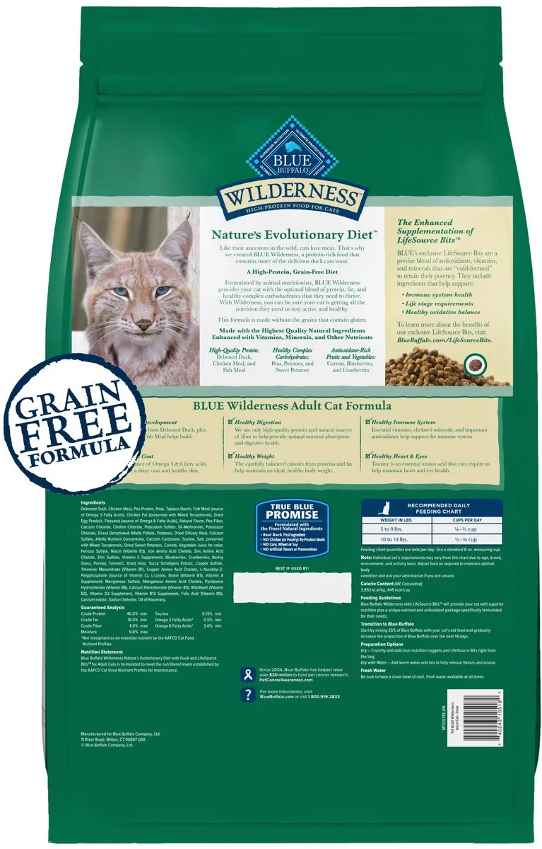 Blue Buffalo Wilderness Grain Free Natural Duck High Protein Recipe Dry Cat Food