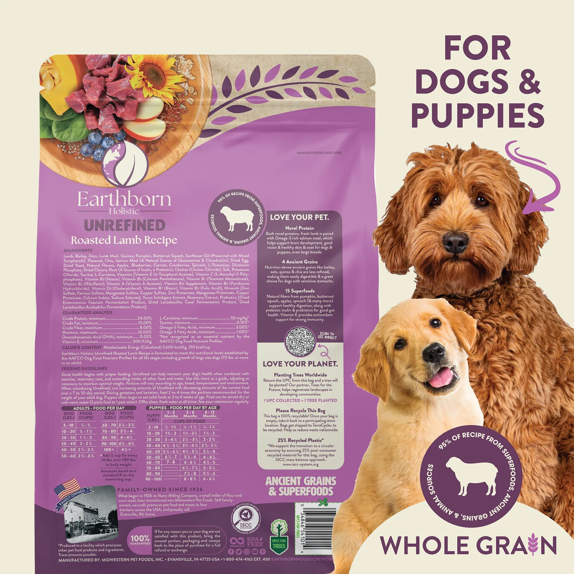 Earthborn Holistic Unrefined Roasted Lamb with Ancient Grains & Superfoods Dry Dog Food 25 lb