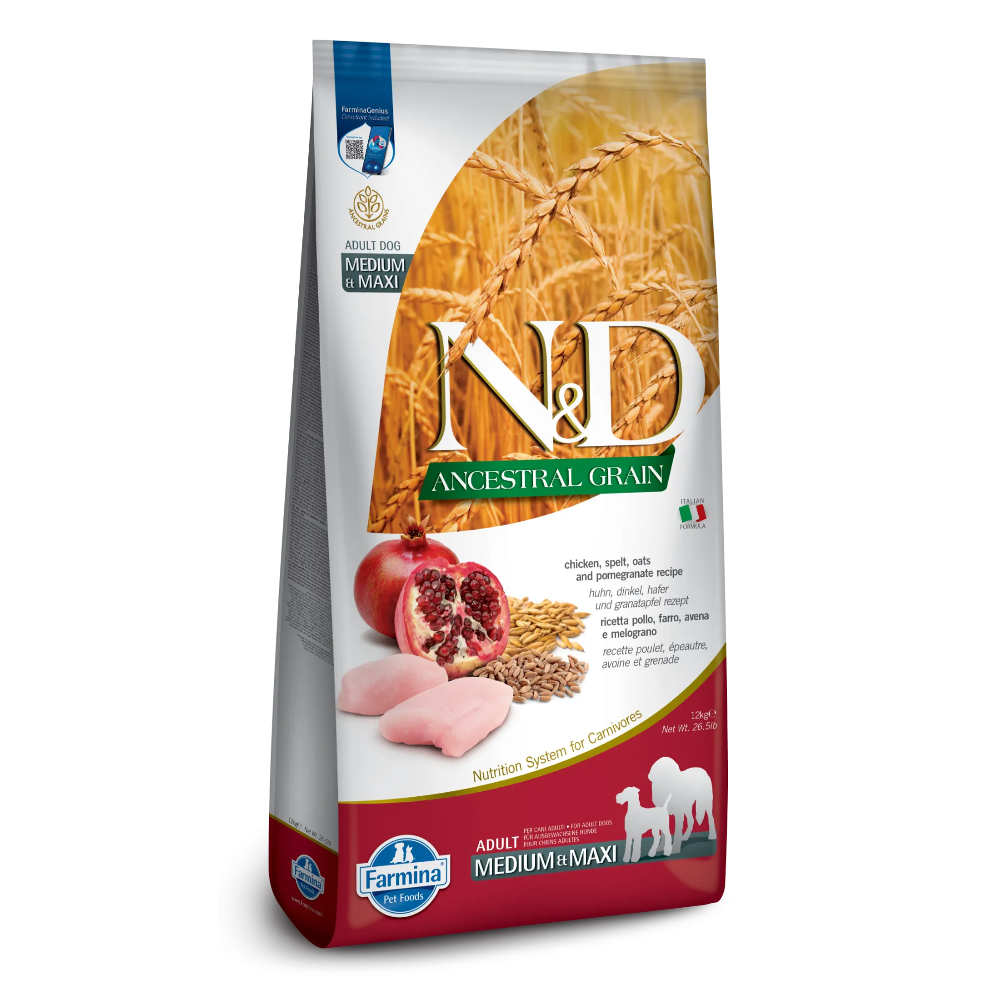 Farmina N&D Ancestral Grain Chicken & Pomegranate Medium & Maxi Adult Dry Dog Food