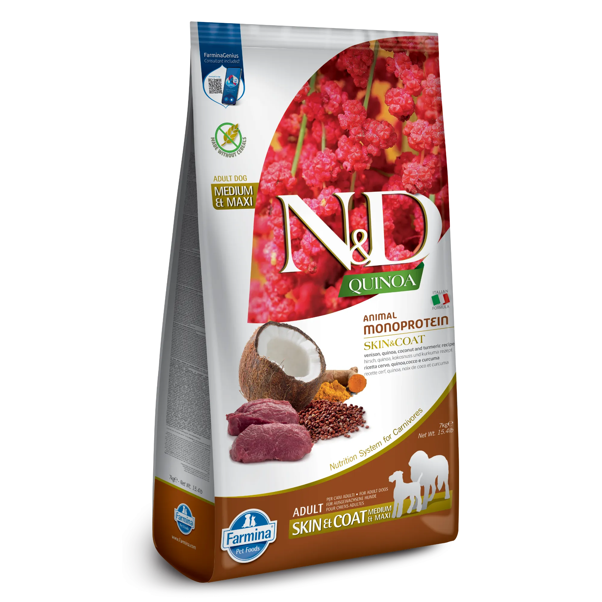 Farmina N&D Quinoa Venison, Coconut & Turmeric Medium & Maxi Adult Dry Dog Food