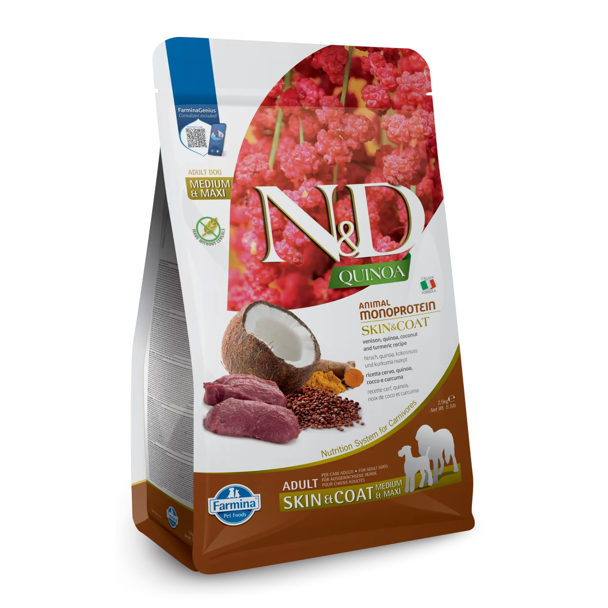 Farmina N&D Quinoa Venison, Coconut & Turmeric Medium & Maxi Adult Dry Dog Food