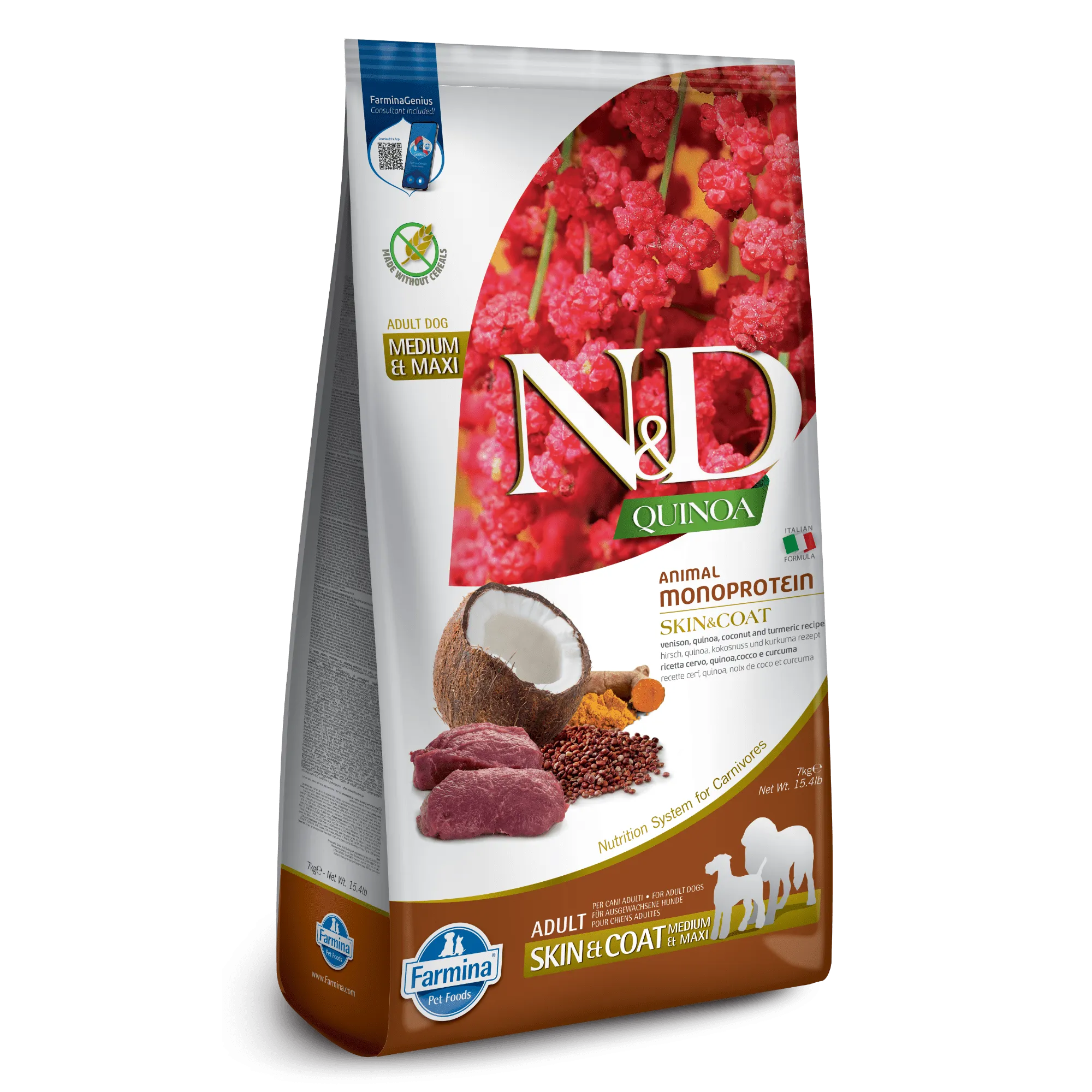 Farmina N&D Quinoa Venison, Coconut & Turmeric Medium & Maxi Adult Dry Dog Food