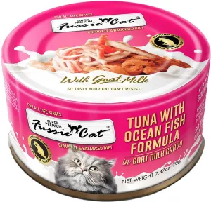 Fussie Cat Tuna with Ocean Fish in Goat Milk Gravy Shredded Canned Cat Food