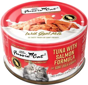 Fussie Cat Tuna with Salmon in Goat Milk Gravy Shredded Canned Cat Food