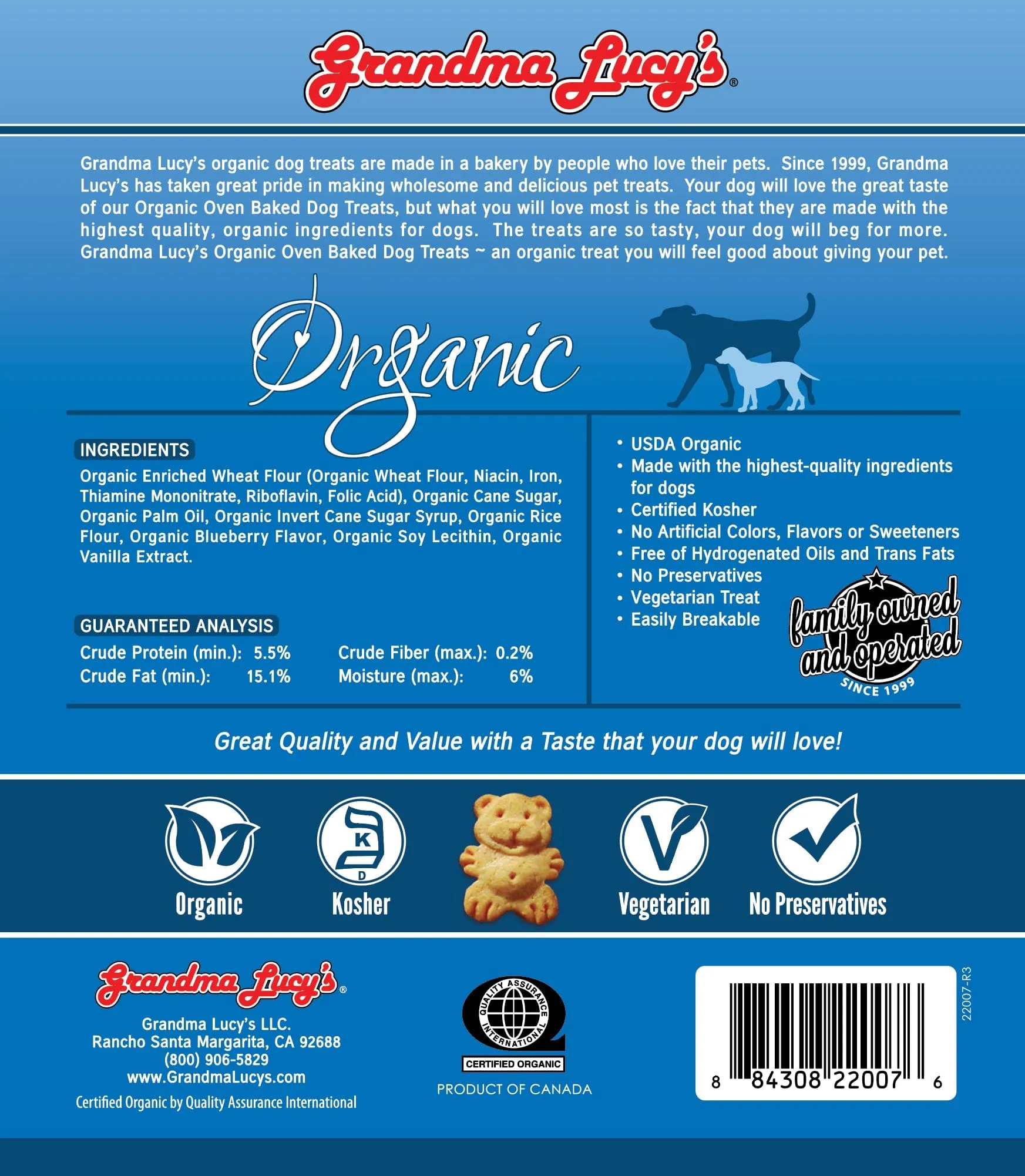 Grandma Lucy's Organic Oven Baked Blueberry Flavor Dog Treats