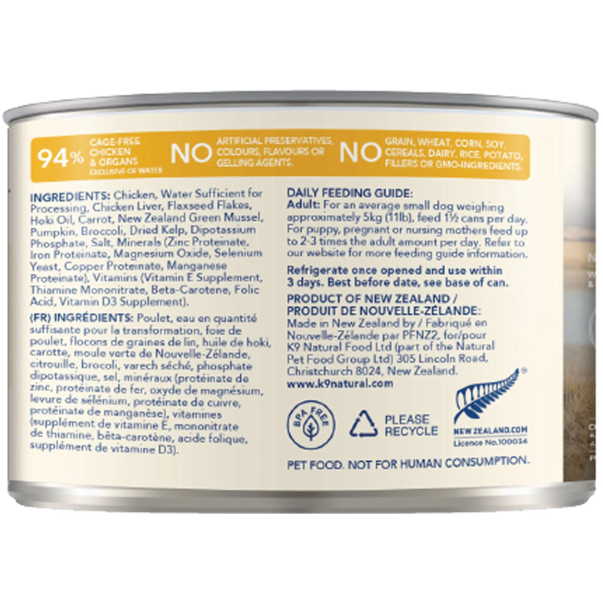 K9 Natural Canned Chicken Feast Dog Food - 6oz