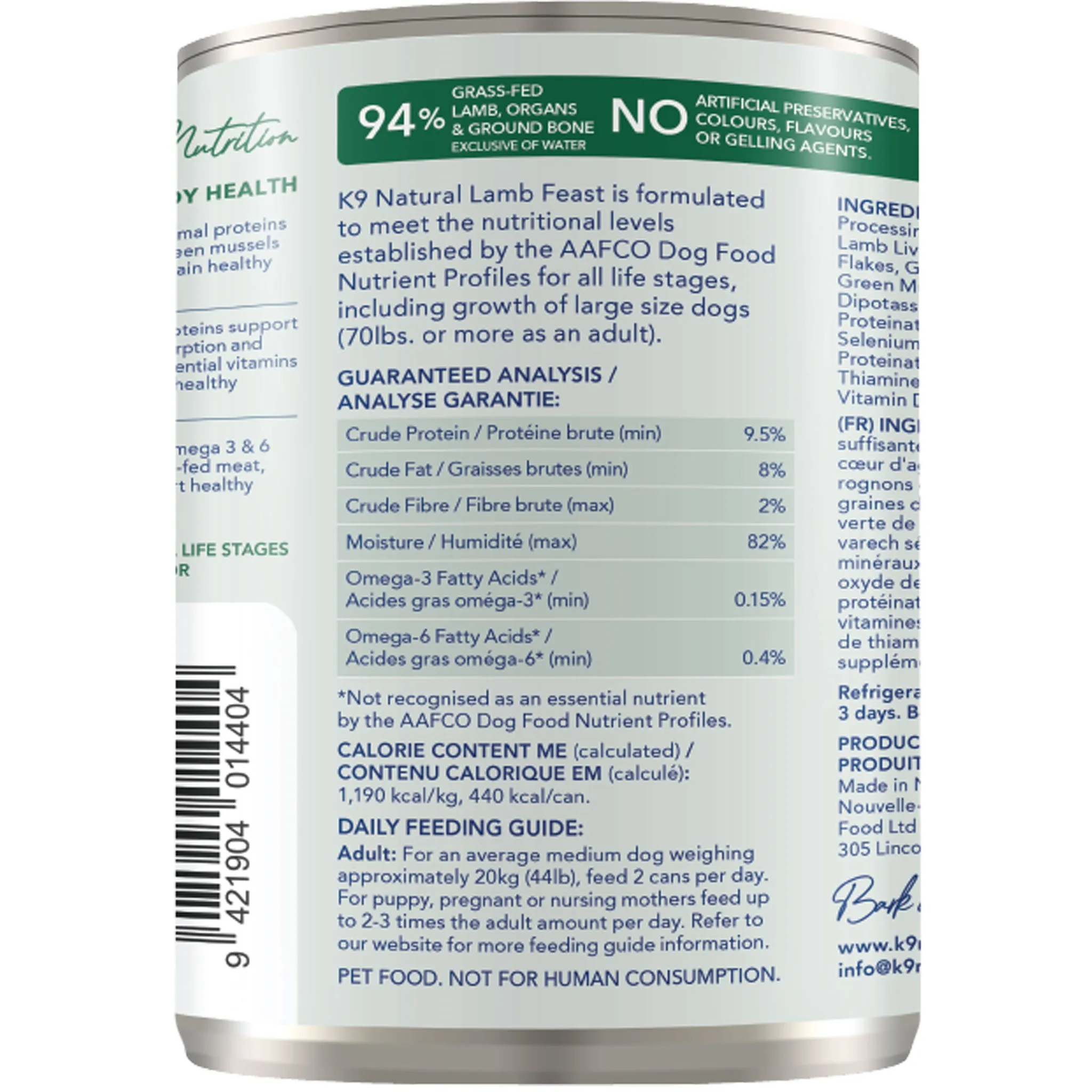 K9 Natural Canned Lamb Feast Dog Food - 13oz
