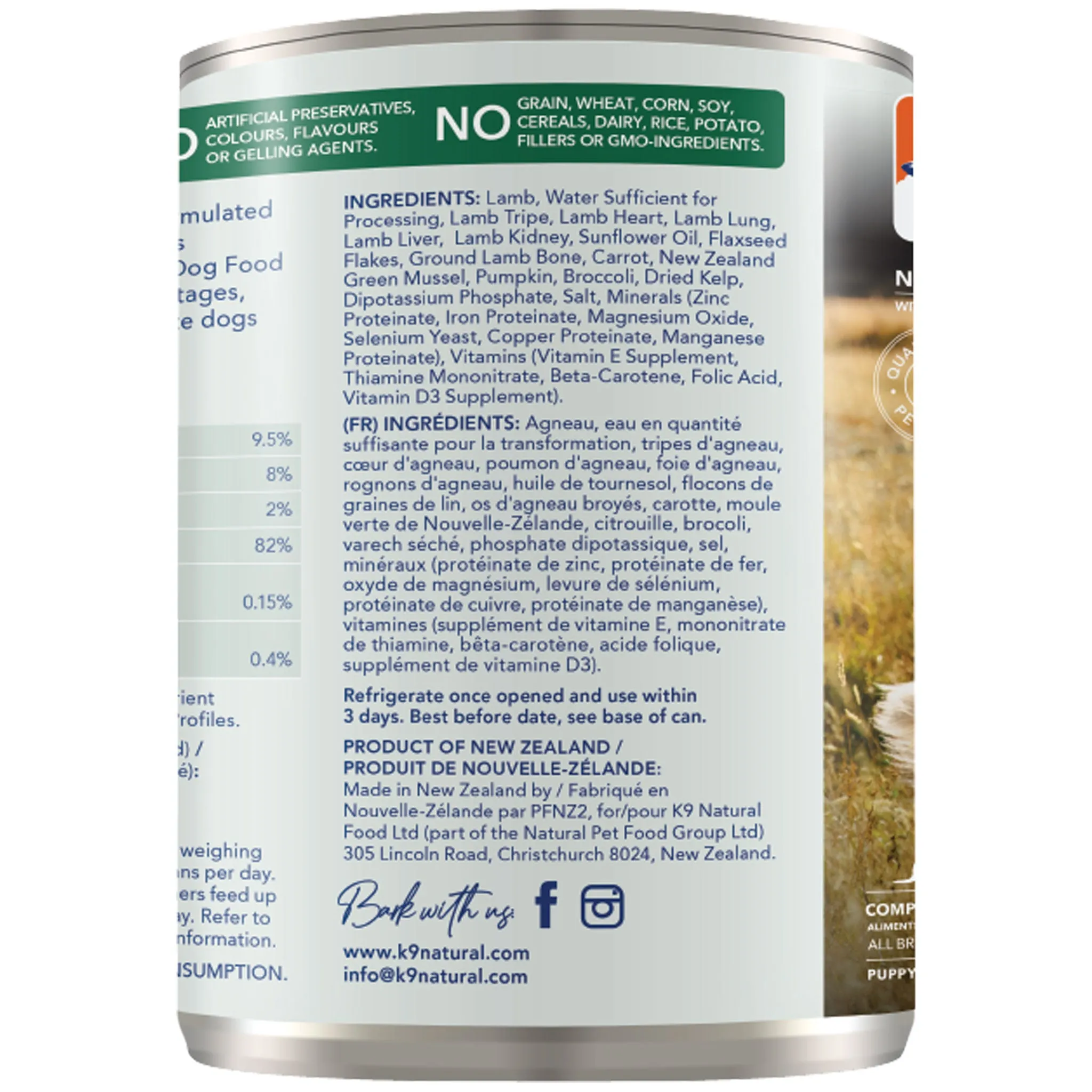 K9 Natural Canned Lamb Feast Dog Food - 13oz