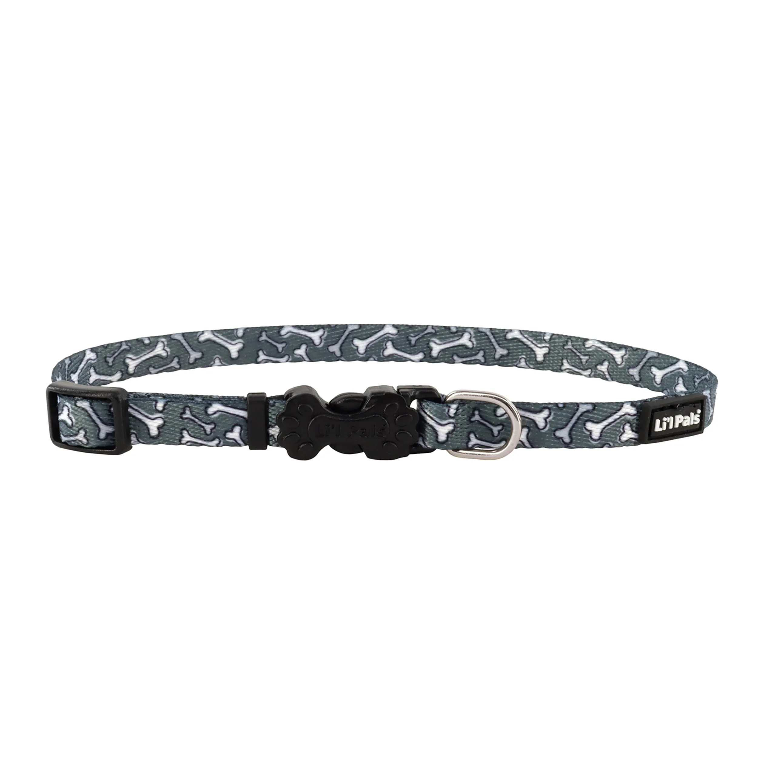 Li'l Pals® Adjustable Patterned Dog Collar, Grey Bones, Petite Small