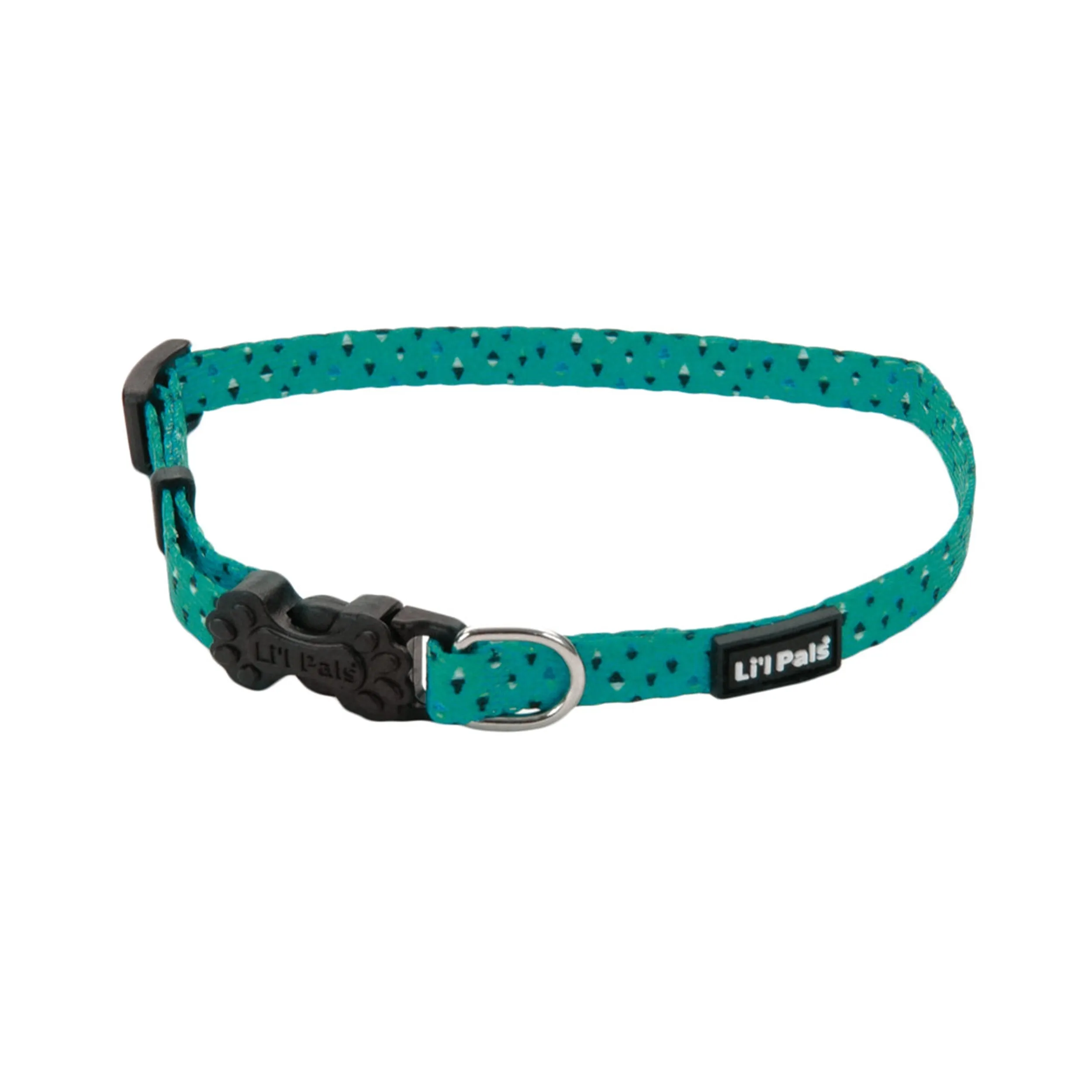 Li'l Pals® Adjustable Patterned Dog Collar, Teal and Grey Diamonds, Petite X-Small