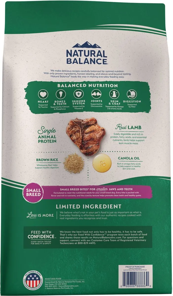 Natural Balance L.I.D. Limited Ingredient Diets Lamb & Brown Rice Formula Small Breed Bites Dry Dog Food