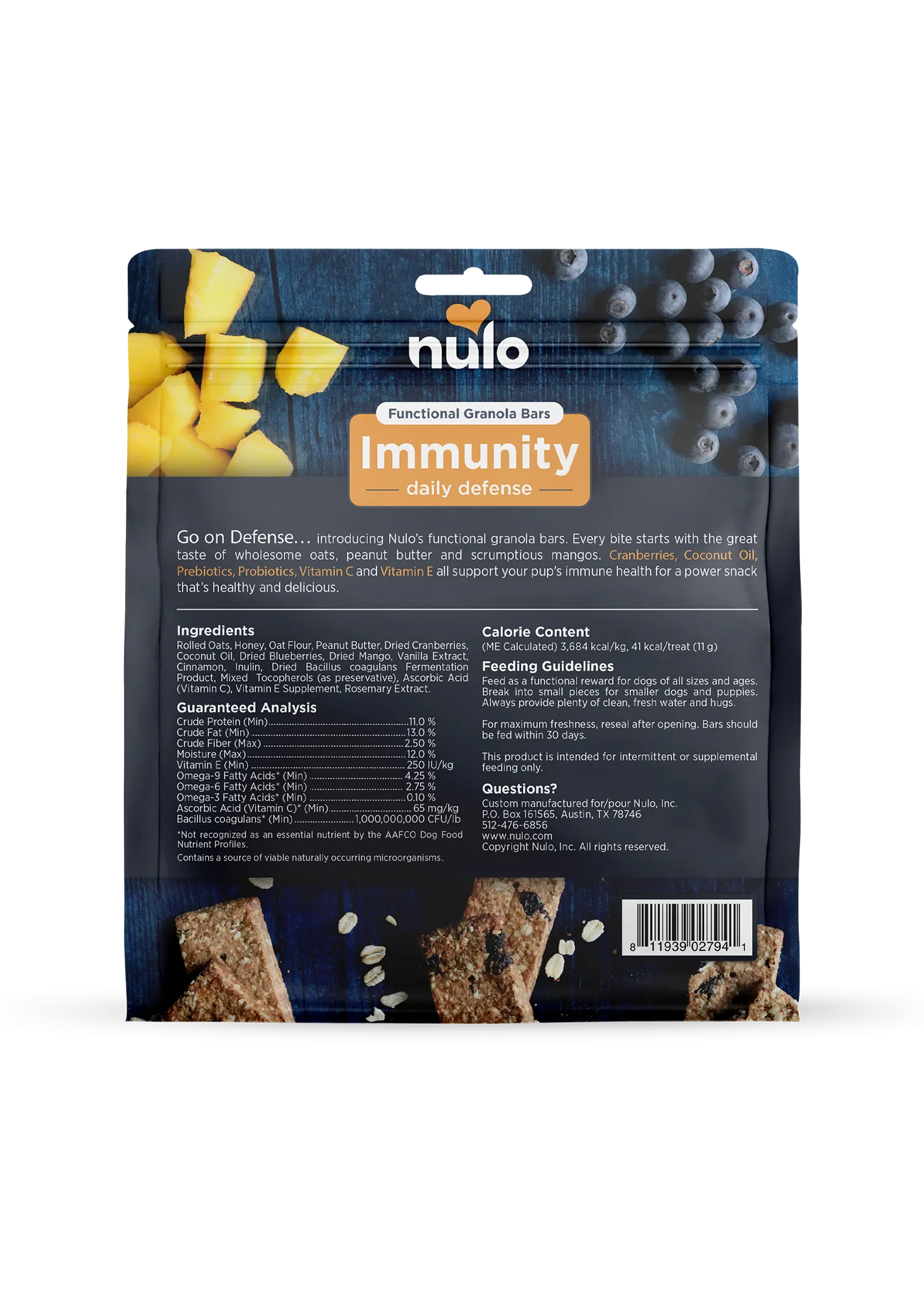 Nulo Immunity Daily Defense Functional Granola Bars For Dogs