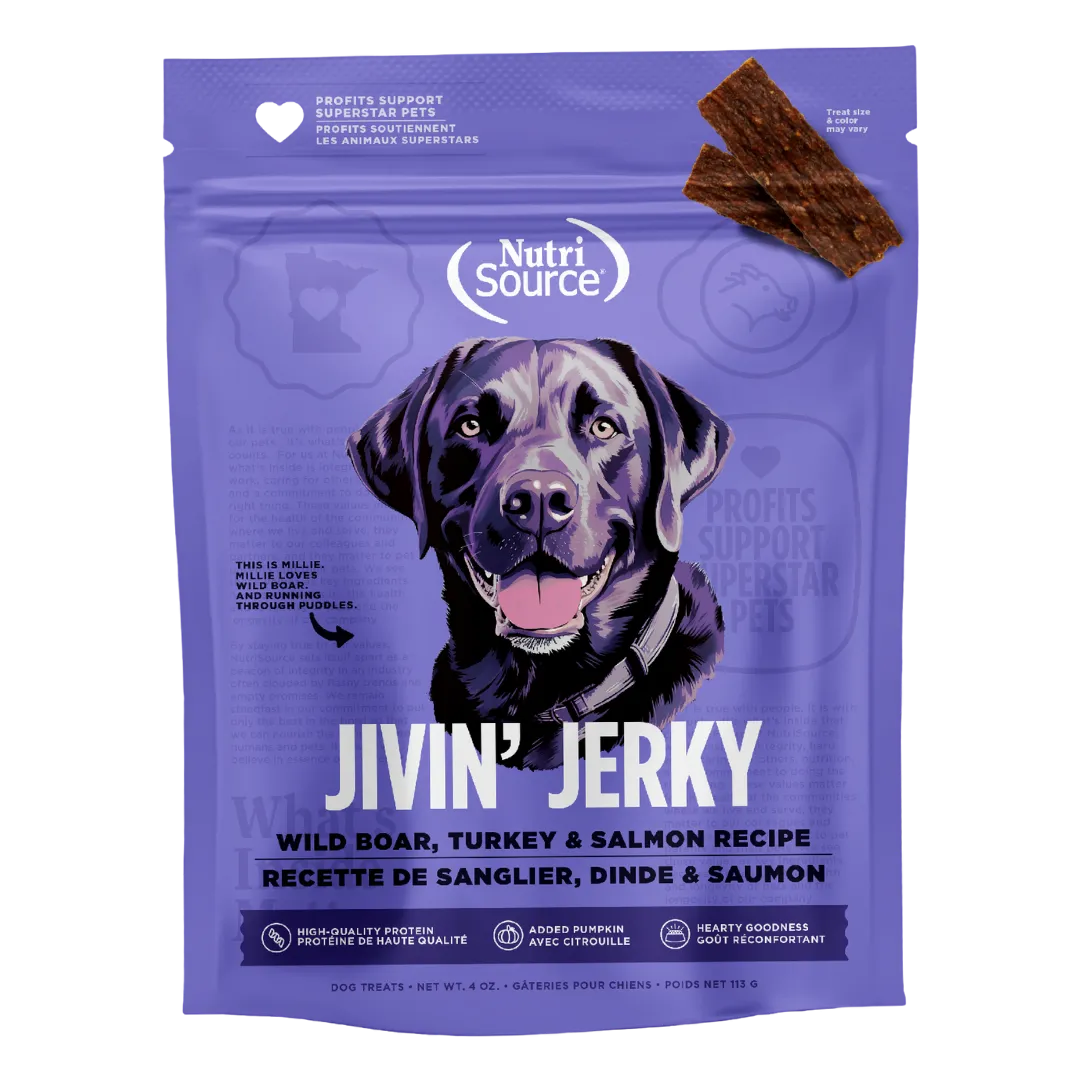 Nutrisource Jivin' Jerky Grain Free Wild Boar, Turkey & Salmon Dog Treats