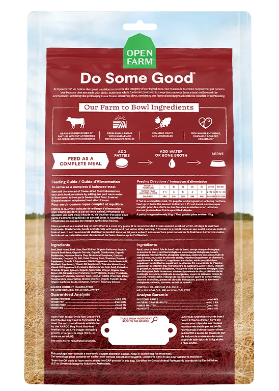 Open Farm Grain Free Grass Fed Beef Recipe Freeze Dried Raw Dog Food Patties
