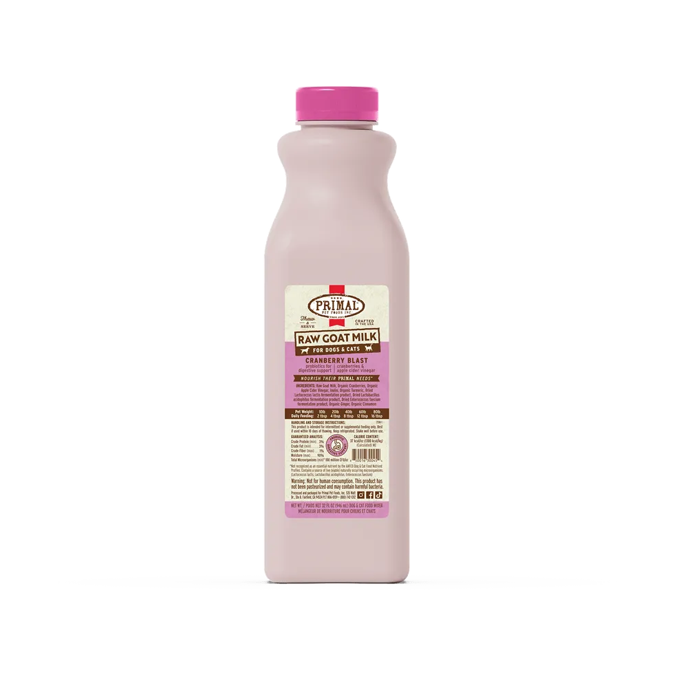 Primal Cranberry Blast Raw Frozen Goat Milk Bowl Booster for Cats and Dogs