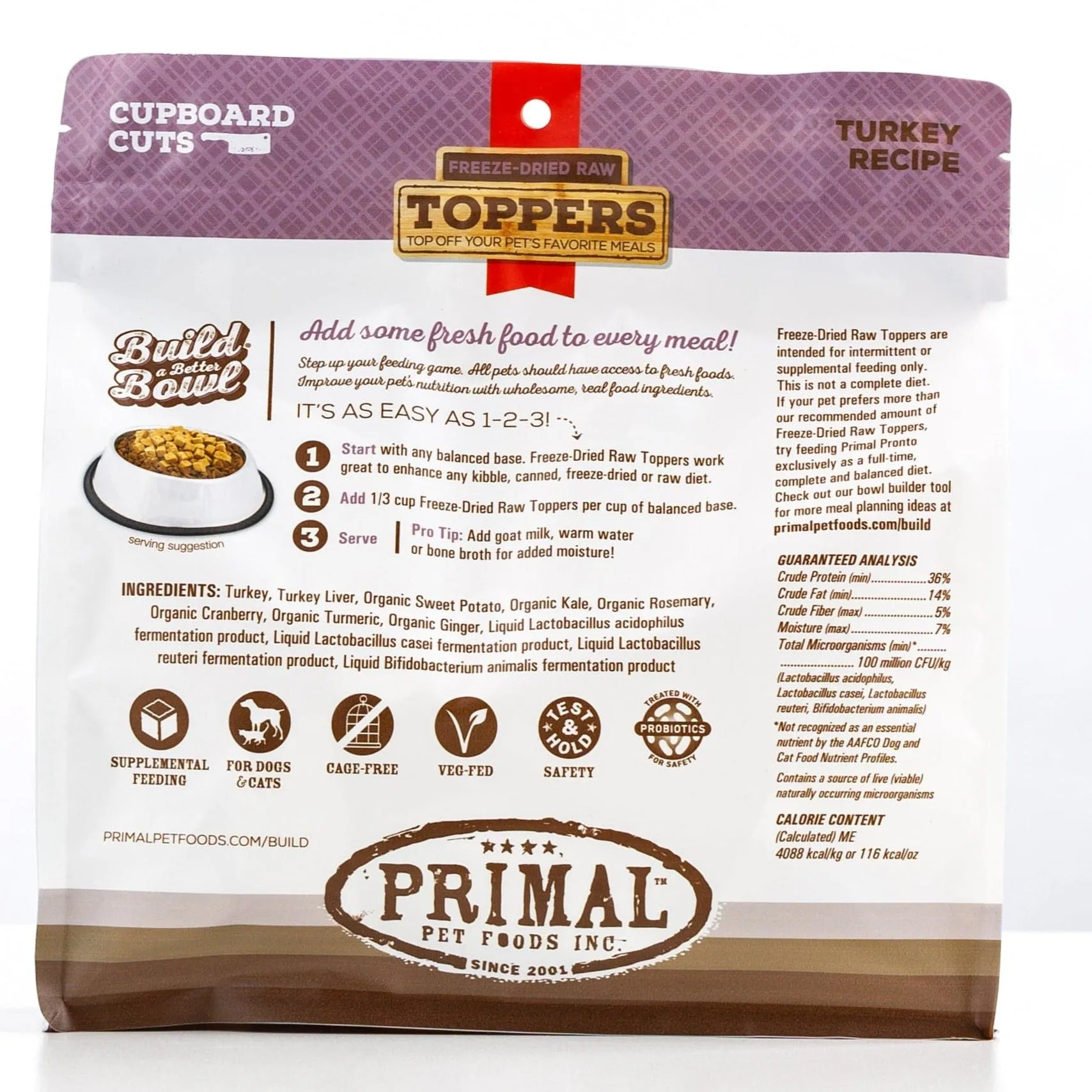 Primal Cupboard Cuts Freeze-Dried Raw Turkey Meal Topper for Dogs and Cats