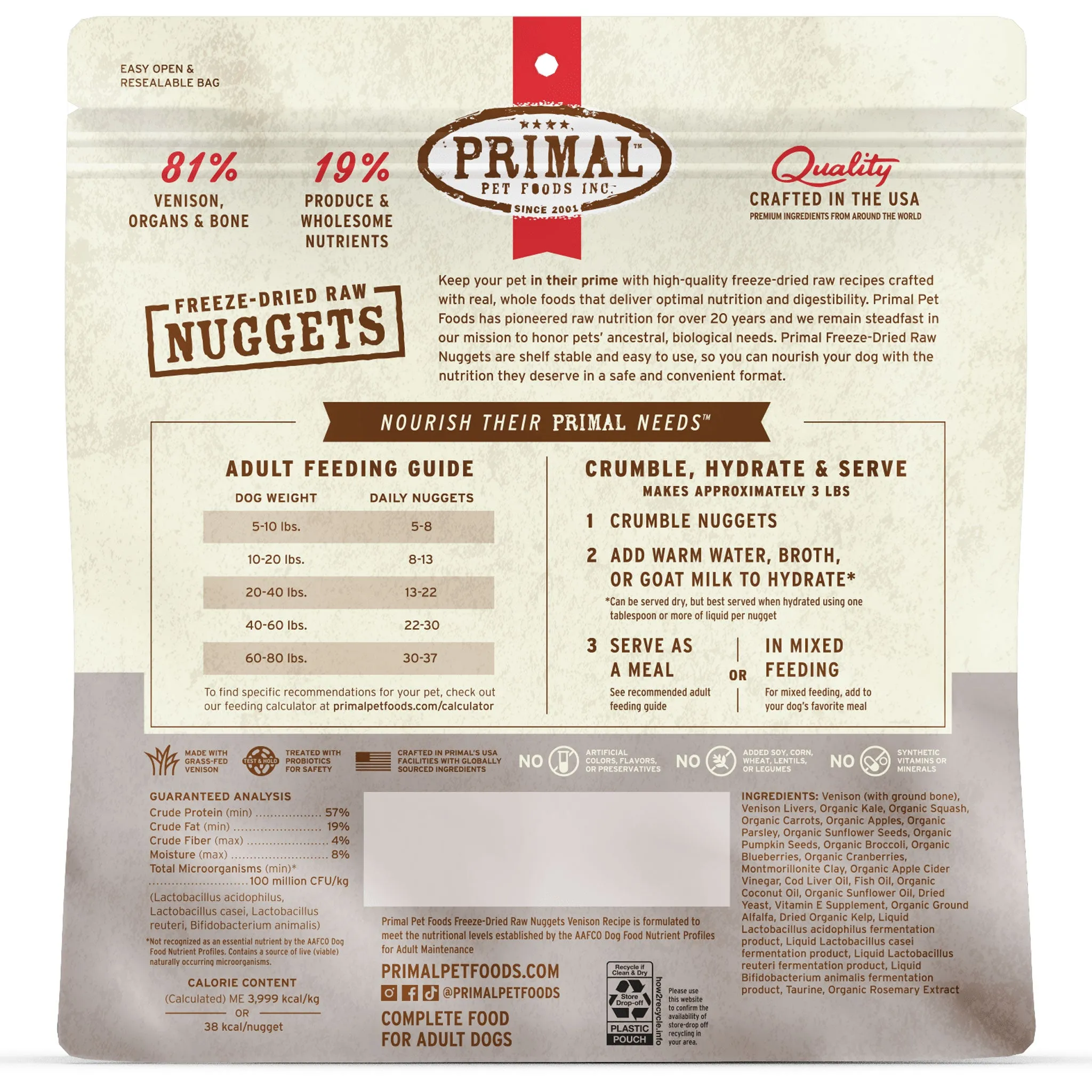 Primal Freeze-Dried Nuggets Dog Venison 14 oz