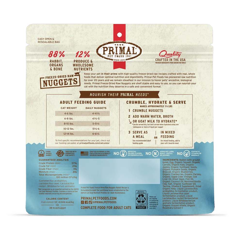 Primal Freeze Dried Nuggets Grain Free Rabbit Formula Cat Food