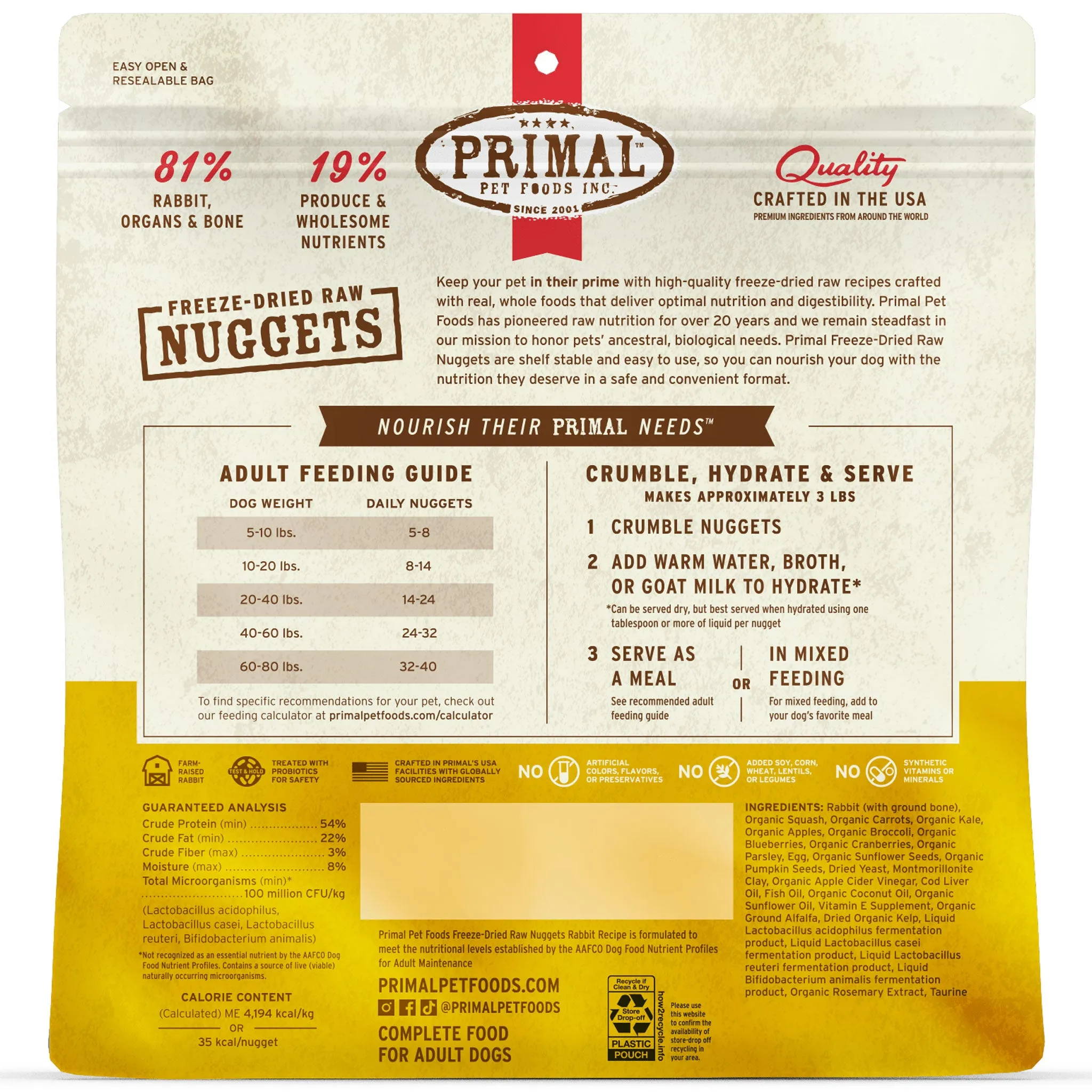 Primal Freeze-Dried Rabbit Formula Dog Food - 14oz
