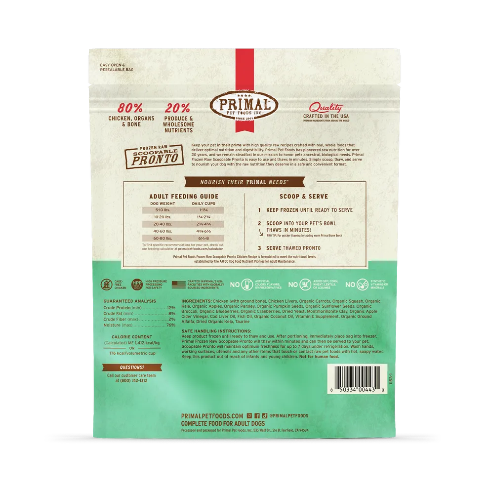 Primal Pronto Raw Frozen Chicken Dog Food
