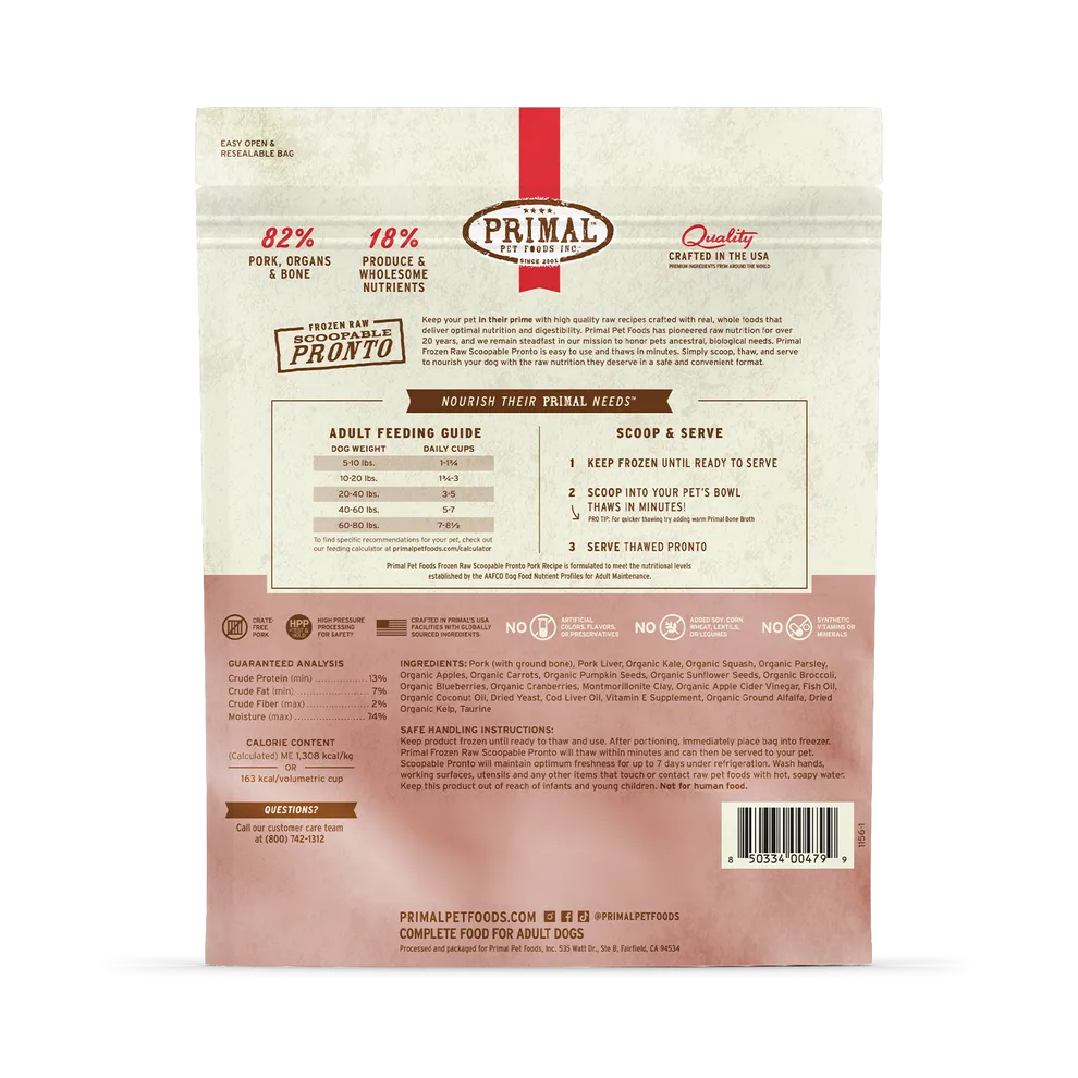Primal Pronto Raw Frozen Pork Dog Food