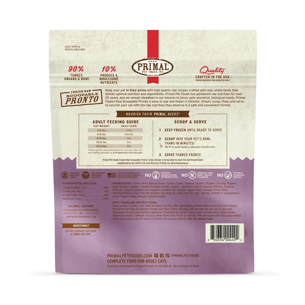 Primal Pronto Raw Frozen Turkey Recipe Food For Cats