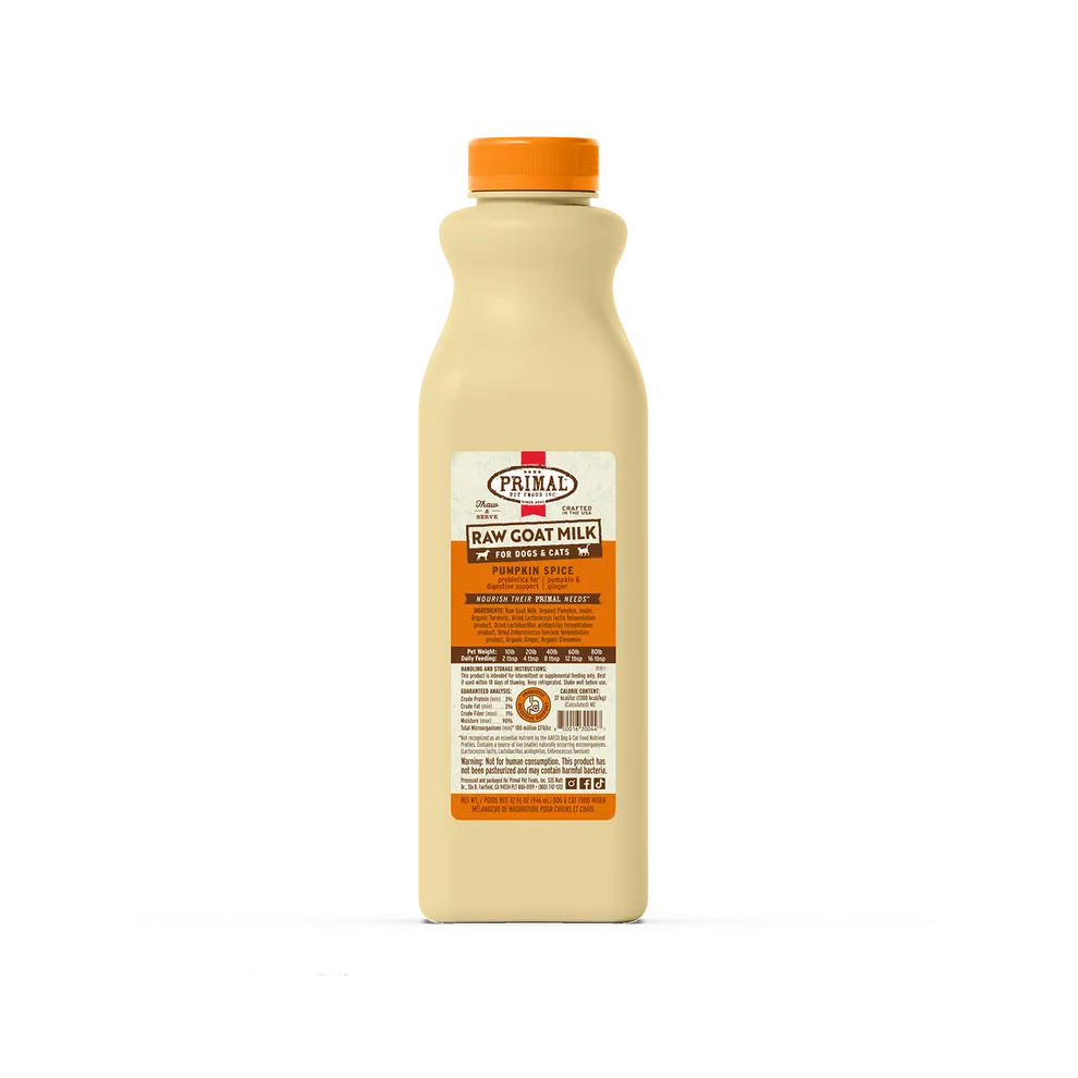 Primal Pumpkin Spice Raw Frozen Goat Milk Bowl Booster for Cats and Dogs