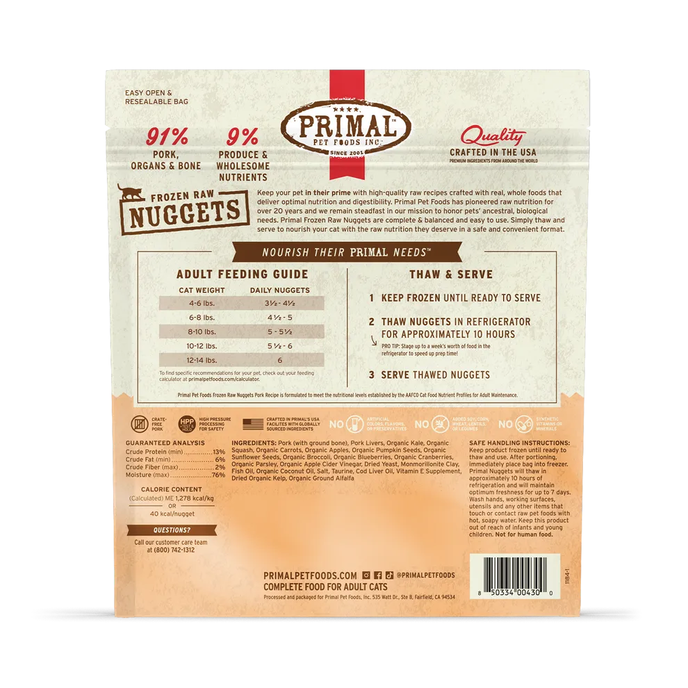 Primal Raw Frozen Pork Formula Nuggets For Cats