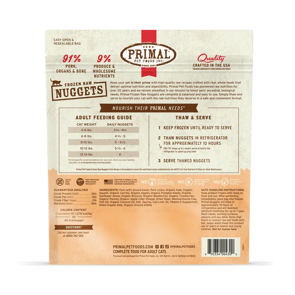 Primal Raw Frozen Pork Formula Nuggets For Cats