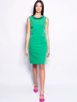 Short Dress with Round Neckline in Green Sequins