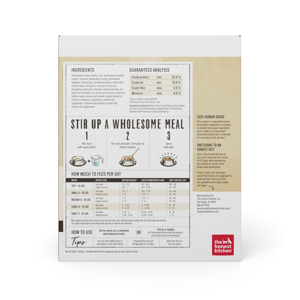 The Honest Kitchen Whole Grain Turkey Recipe Dehydrated Dog Food