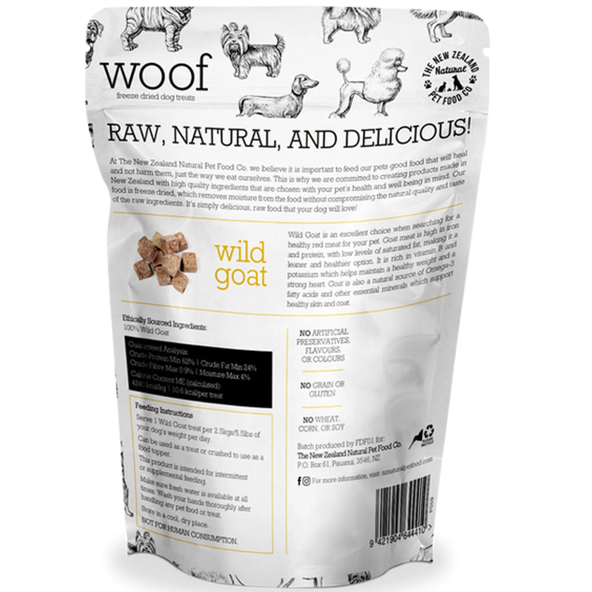 The New Zealand Natural Pet Food Co Woof Freeze-Dried Wild Goat Dog Treats
