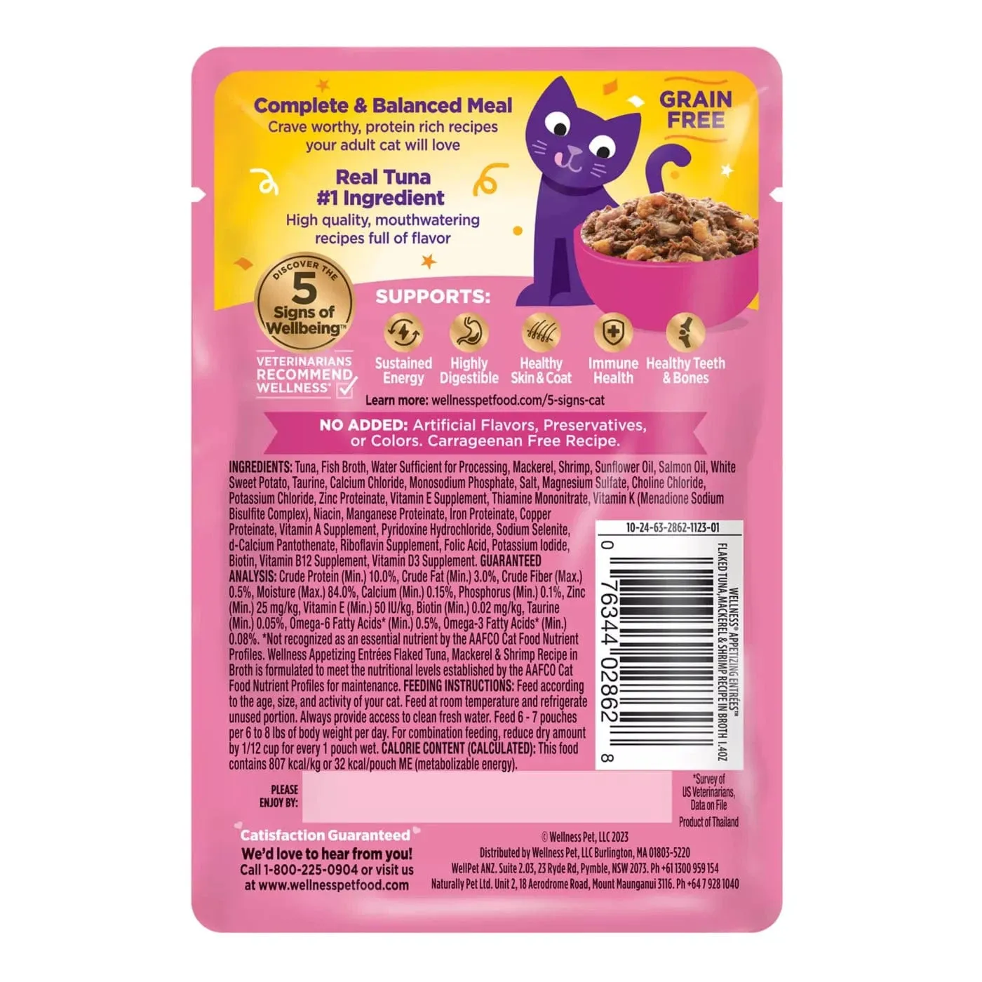 Wellness Appetizing Entrees Flaked Tuna, Mackerel & Shrimp Wet Cat Food Pouch