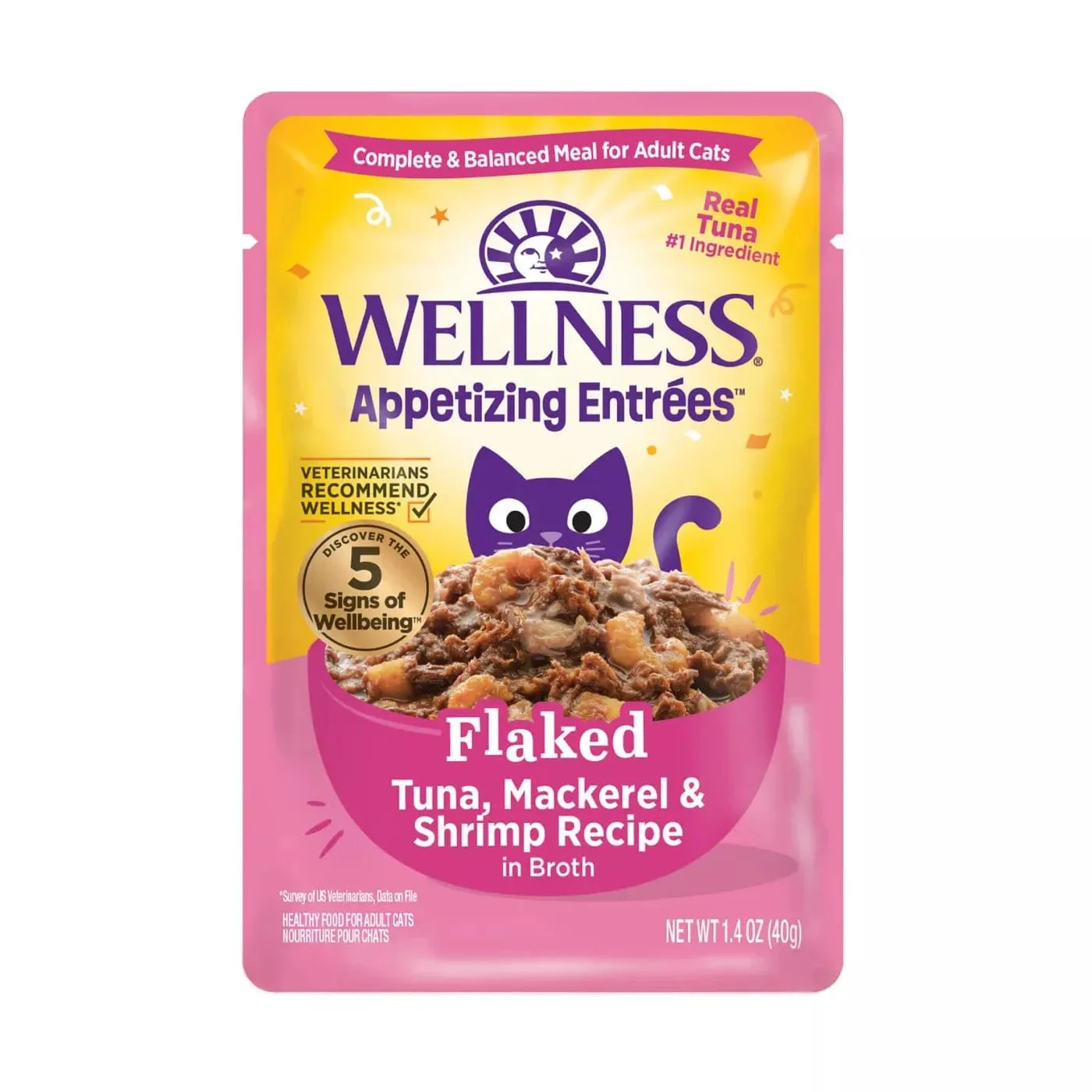 Wellness Appetizing Entrees Flaked Tuna, Mackerel & Shrimp Wet Cat Food Pouch