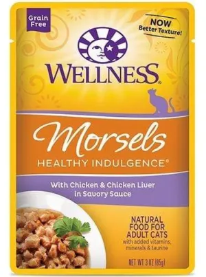 Wellness Healthy Indulgence Chicken and Chicken Liver Natural Grain Free Morsels in Savory Sauce Cat Food Pouch