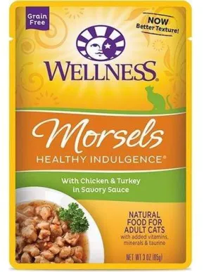 Wellness Healthy Indulgence Chicken and Turkey Natural Grain Free Morsels in Savory Sauce Cat Food Pouch