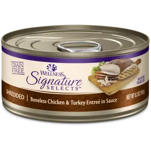 Wellness Signature Selects Grain Free Natural Shredded White Meat Chicken and Turkey Entree in Sauce Wet Canned Cat Food