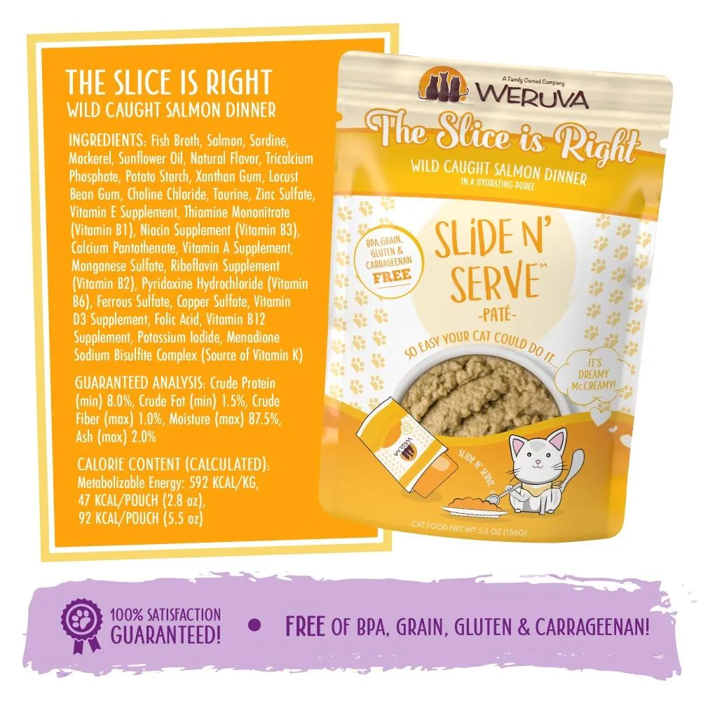 Weruva Slide N' Serve Grain Free The Slice is Right Wild Caught Salmon Dinner Wet Cat Food Pouch Single
