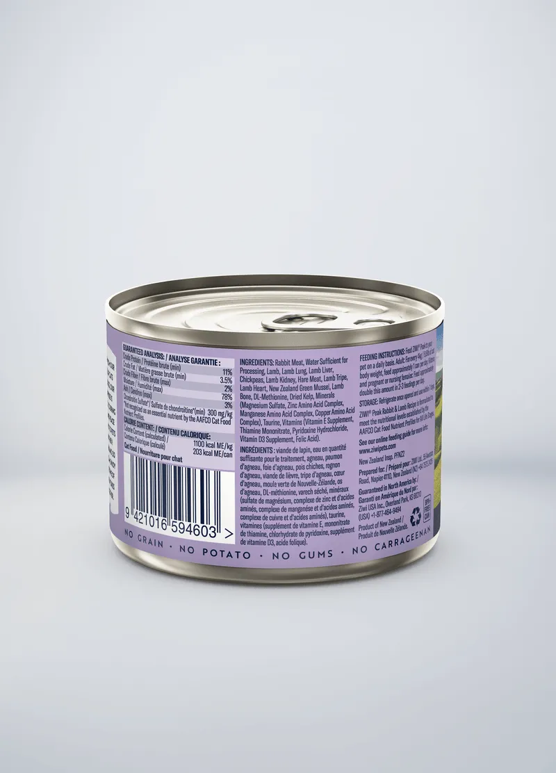 ZIWI Peak Grain Free Rabbit & Lamb Recipe Canned Cat Food