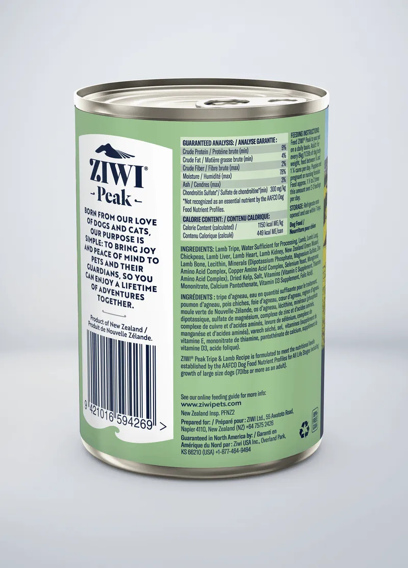 ZIWI Peak Grain Free Tripe & Lamb Recipe Canned Dog Food